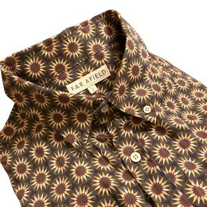 Far Afield Mens Cotton Button Down Shirt Size UK 2/M Brown Mod Geometric Print